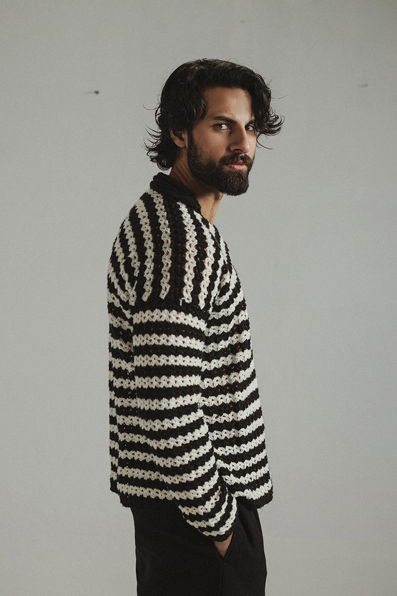 Black n white Knitted Polo Sweater