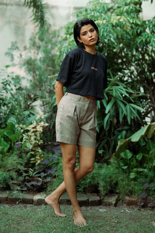 Beige Pleated Shorts (Women)