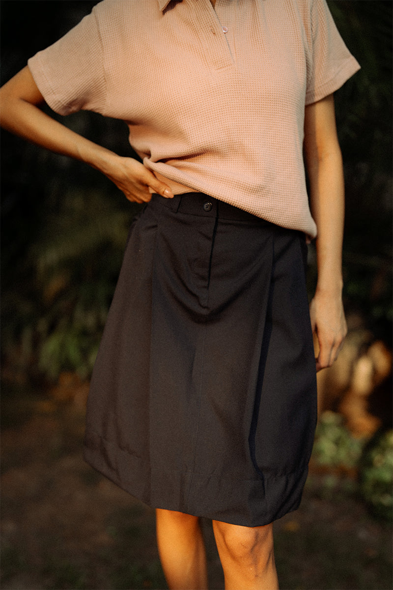 Navy Blue Box Pleated Skirt