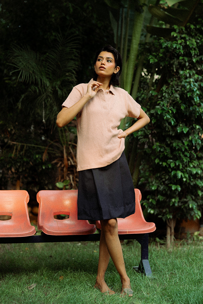Navy Blue Box Pleated Skirt