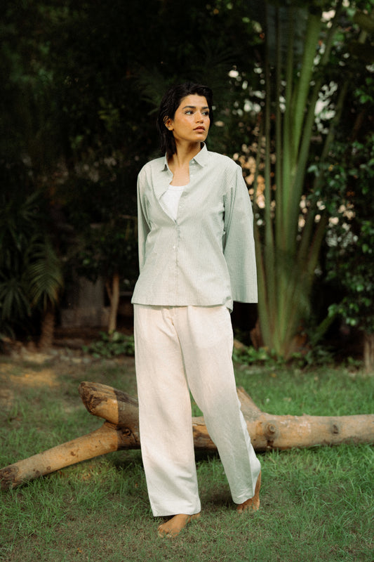 Green White Striped Shirt (Women)