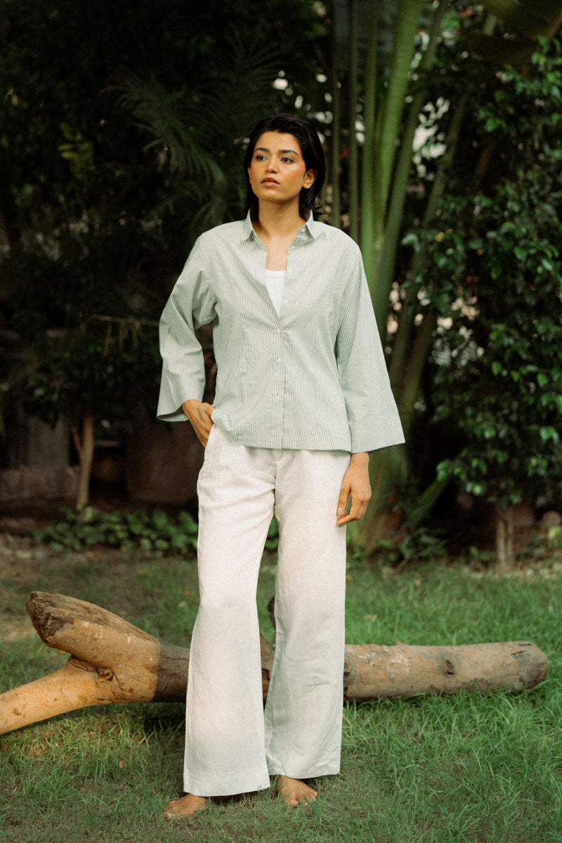 Green White Striped Shirt (Women)