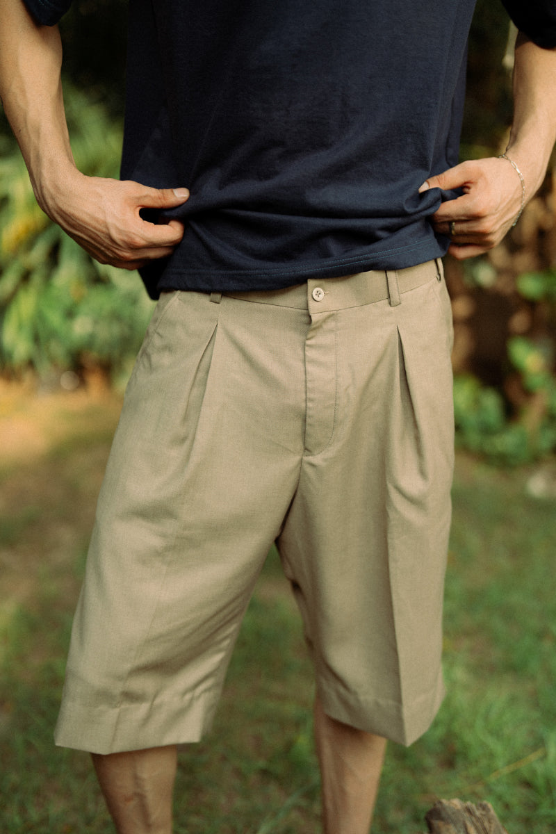 Beige Pleated Shorts (Men)