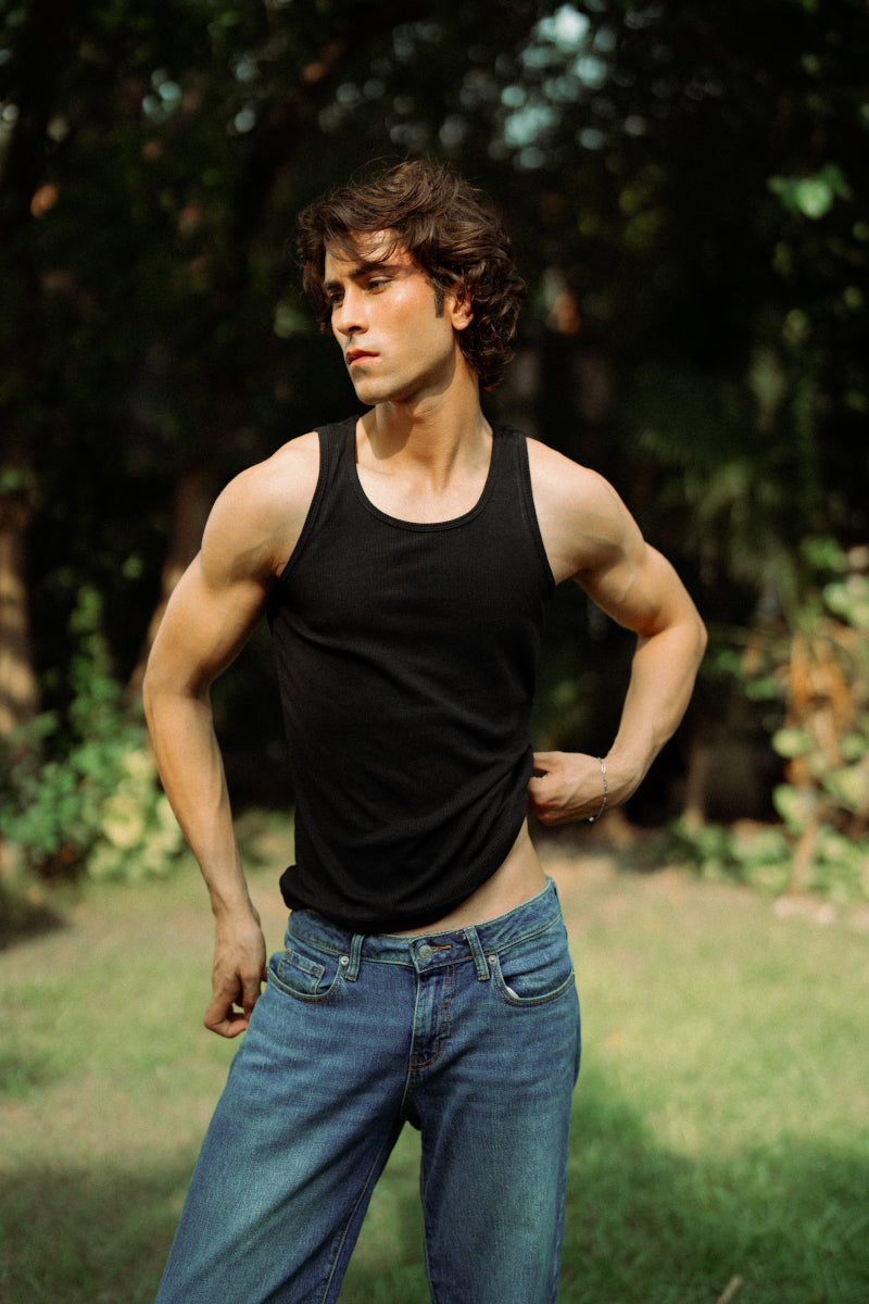 Black Ribbed Tank Top (Men)