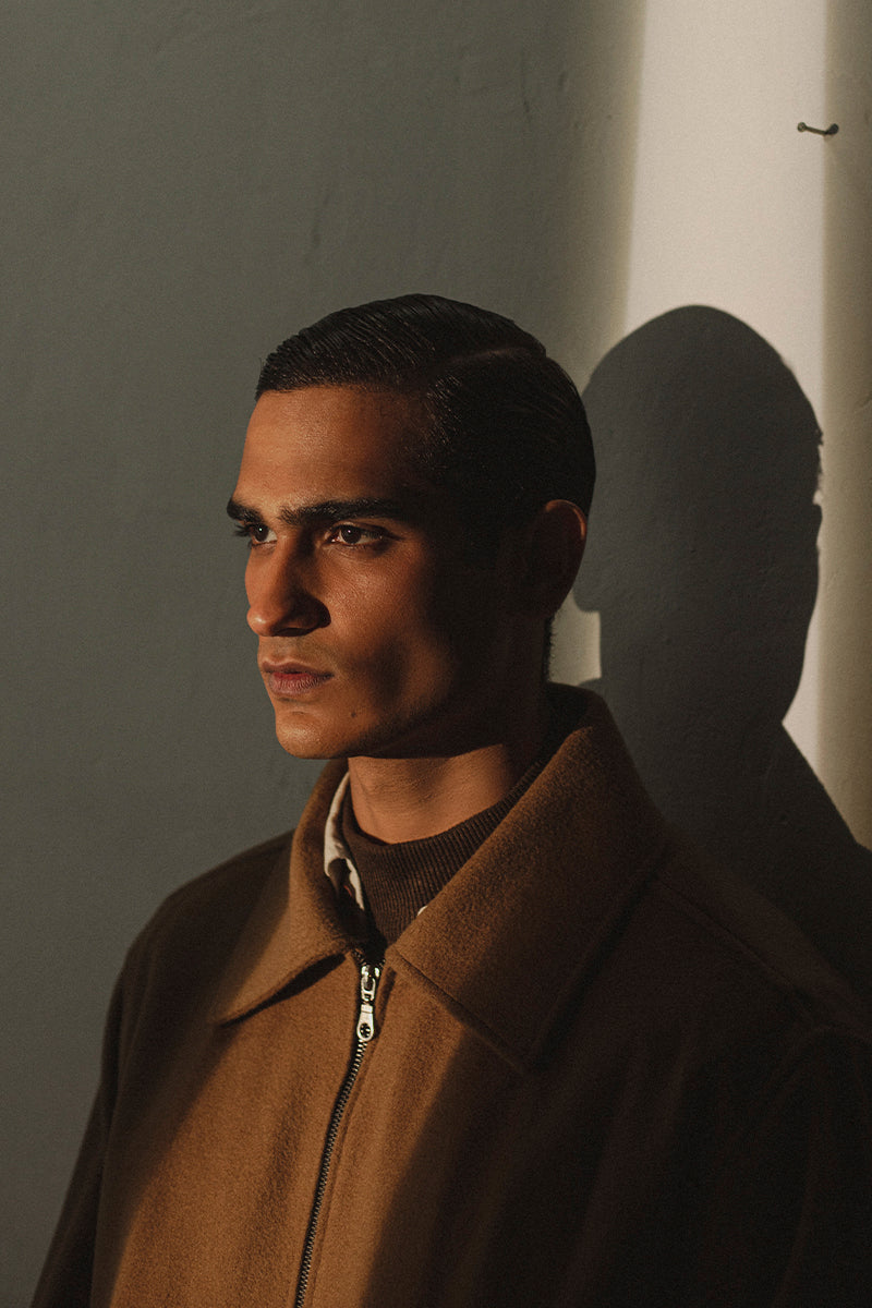 Camel Wool Zip-up Jacket