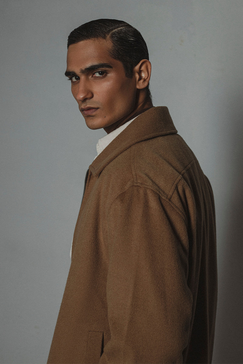 Camel Wool Zip-up Jacket