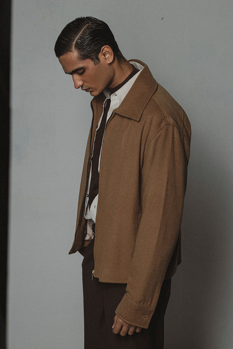 Camel Wool Zip-up Jacket