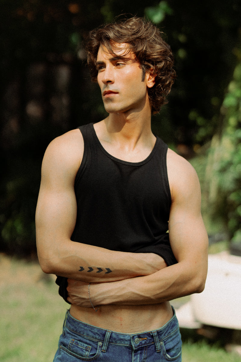 Black Ribbed Tank Top (Men)