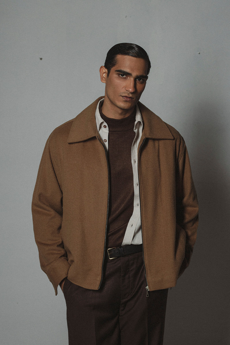Camel Wool Zip-up Jacket