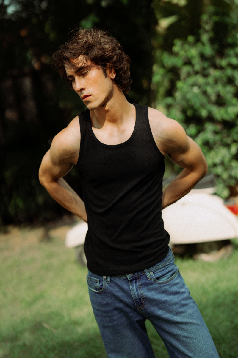 Black Ribbed Tank Top (Men)