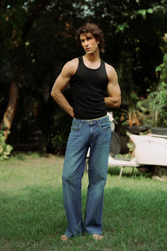 Black Ribbed Tank Top (Men)