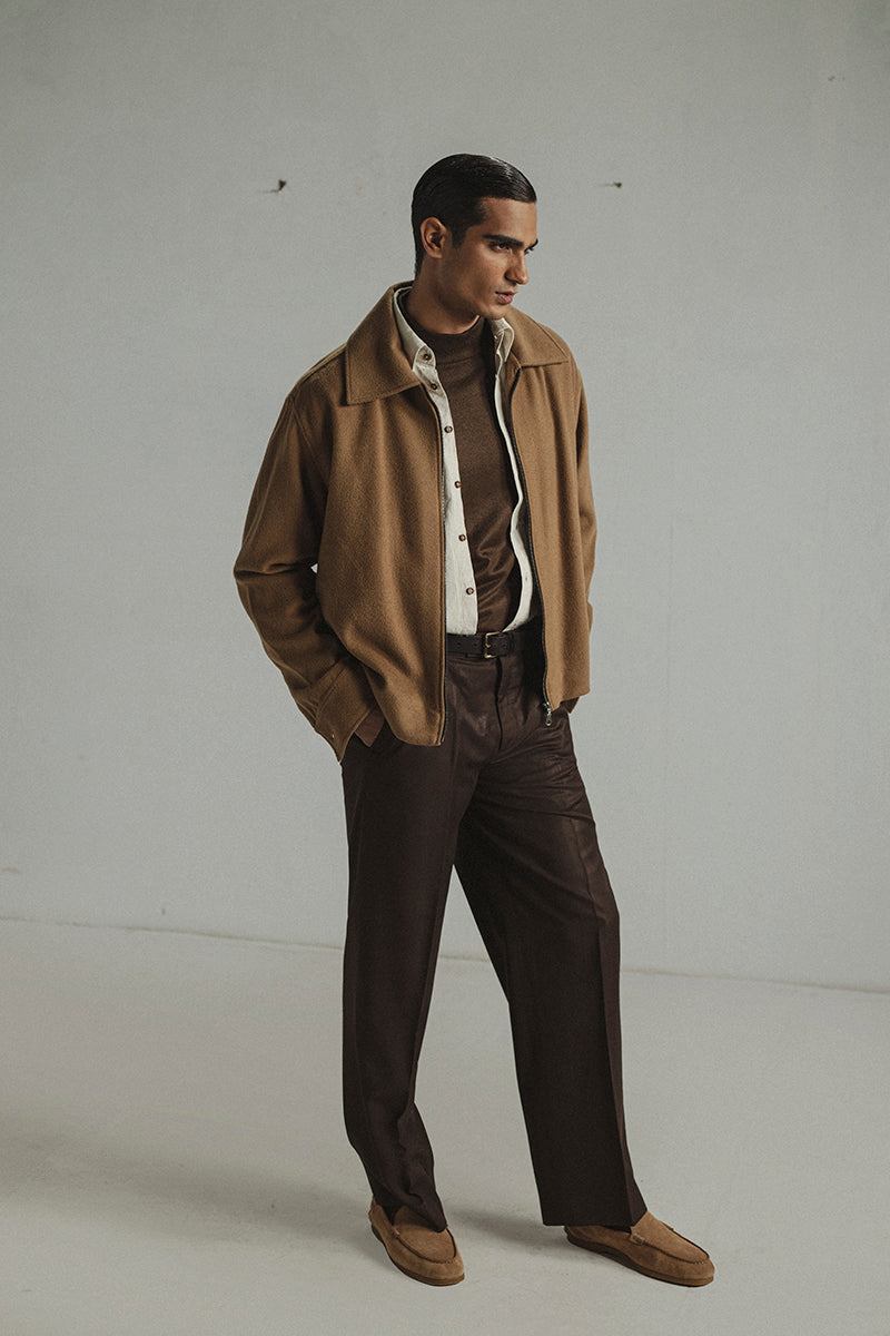 Camel Wool Zip-up Jacket