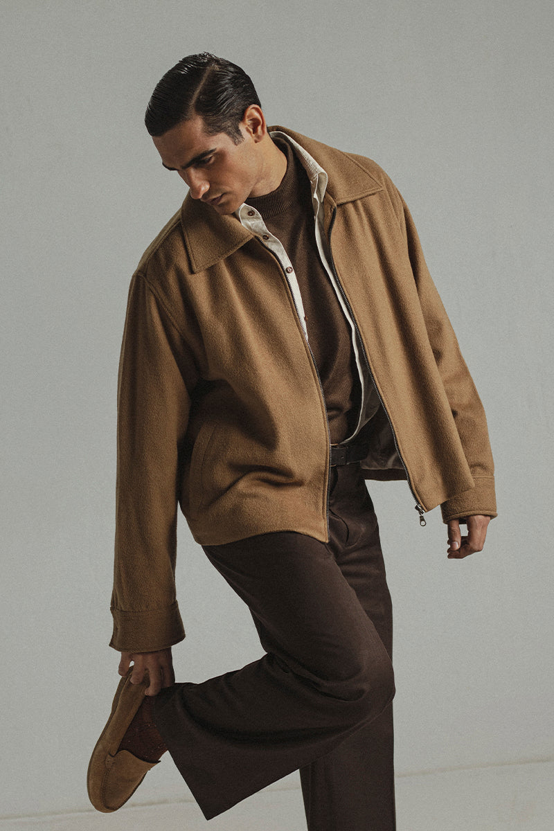 Camel Wool Zip-up Jacket