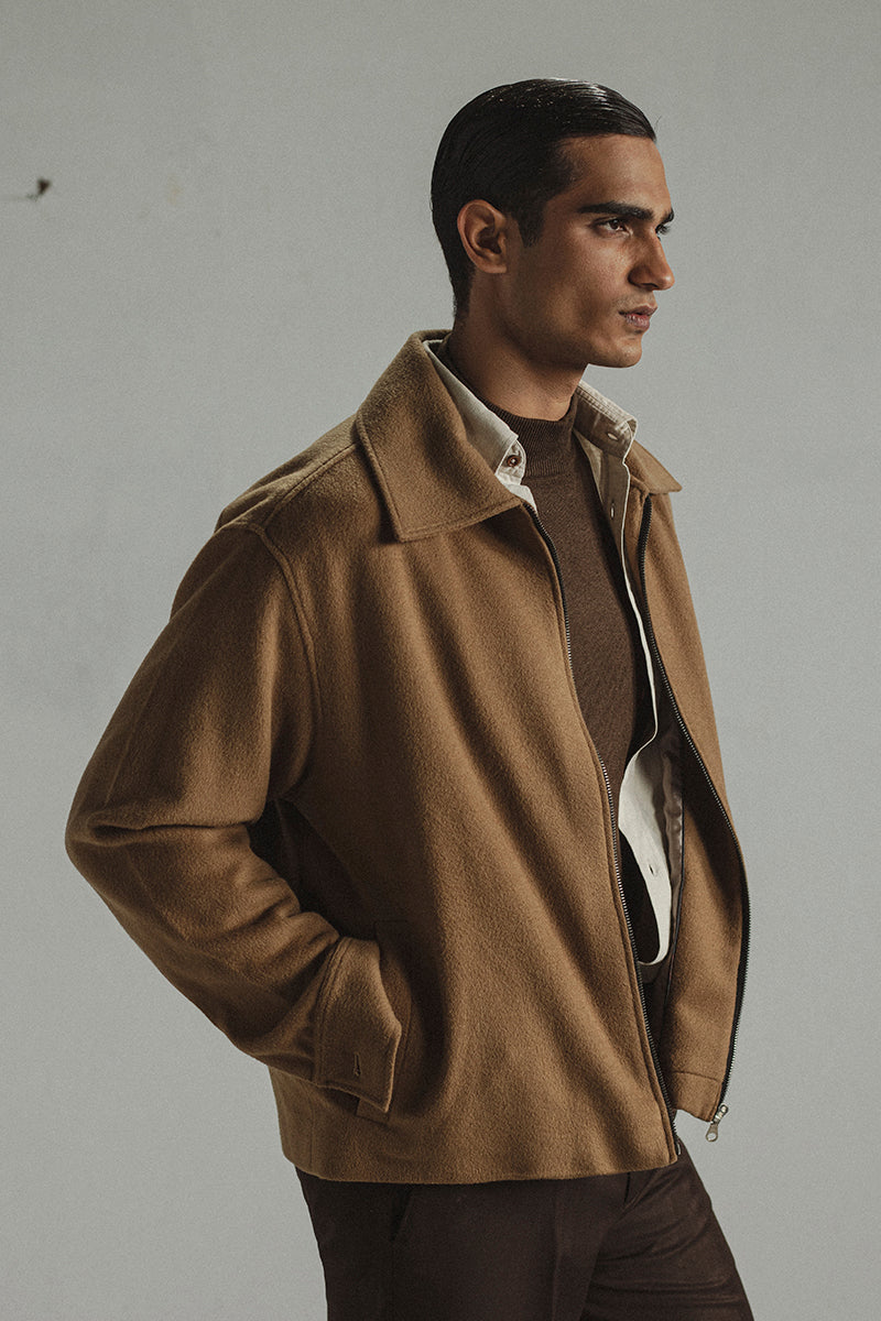 Camel Wool Zip-up Jacket