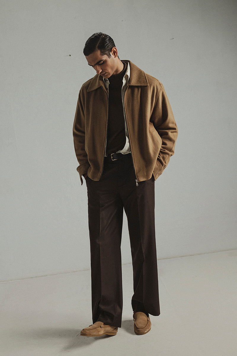 Camel Wool Zip-up Jacket