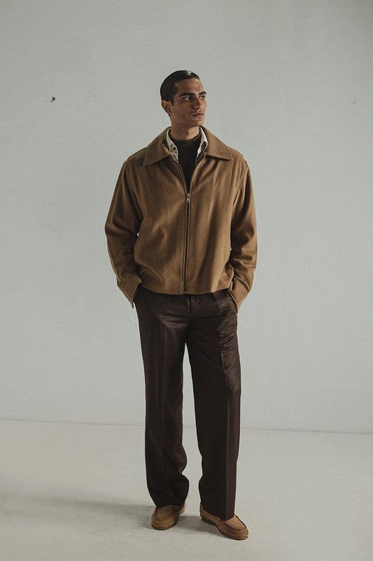 Camel Wool Zip-up Jacket